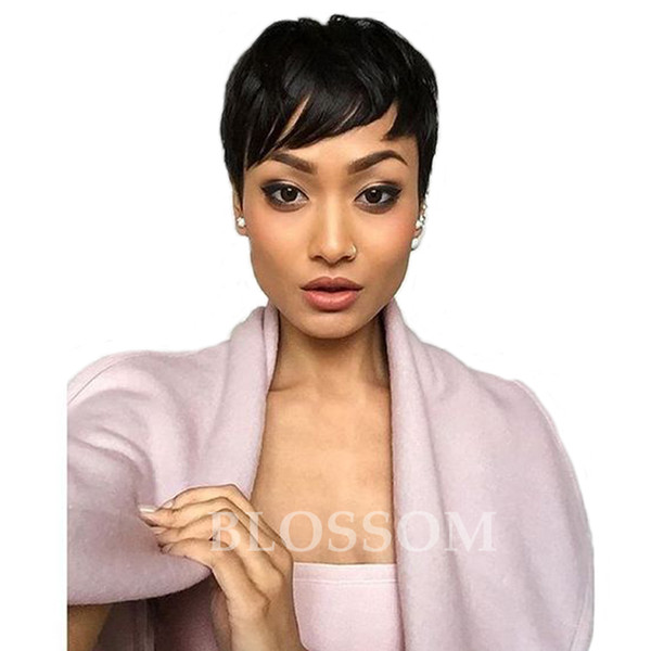 Hot Sell Cheap Pixie Cut Human Very Short Hair Wigs With Bangs Top Brazilian Human Wigs Hair For Africa Americans