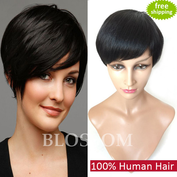 Rihanna Hairstyles Brazilian Human Short Hair Wigs African Americans Black Short Full Hair Lace Wig Glueless Wig For Black Women