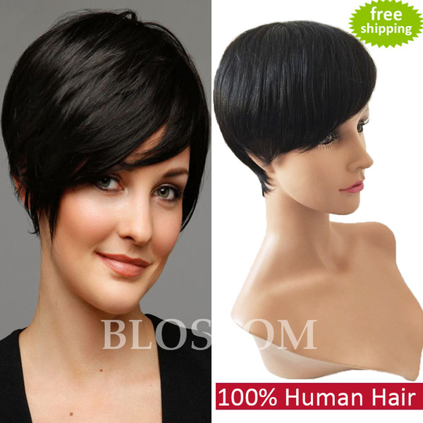 Top quality Short Pixie brazilian human hair wigs glueless full lace lace front cut human hair wigs for black women