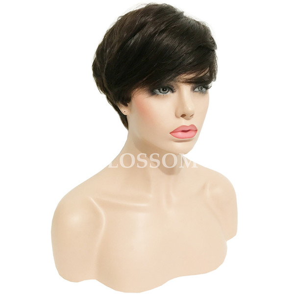 Cheap Machine Made Short Human Pixie Hair None Lace Brazilian Straight Hair Glueless Lace Front Human Cut Hair Wigs For African