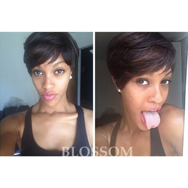 Stylish Short Human Natural Black Hair Glueless Wig Full Lace African American Brazilian Lace Front Wig None Lace Wig