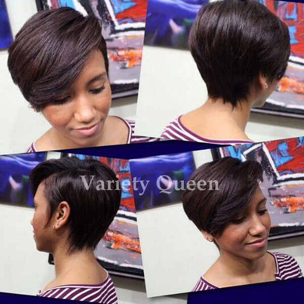 Cheap Straight Very Short Human Hair wigs Pixie Cut Brazilian Hair Glueless Full Lace Human Hair Wigs for Black Women