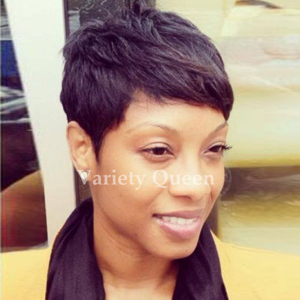 Rihanna Chic Pixie Cut Short Human Hair Wigs Hairstyle None Lace Machine Made Brazilian Virgin Remy Cut Hair Wigs for Black Women