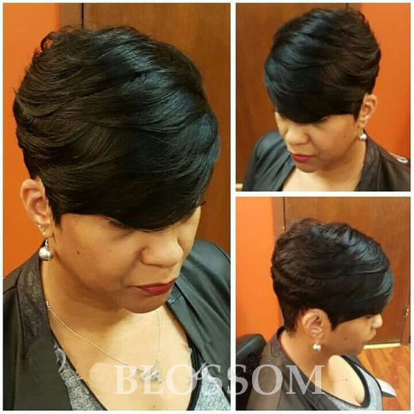 100% Human Hair Neat Bangs Short Cut Wigs Short Hair Pixie Cut Wigs for Women can be washed and curled