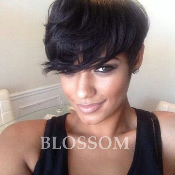 Free Shipping Full Lace Rihanna Chic Cut Short Human Wigs Machine Made Glueless Rihanna Chic Cut Short Wigs for Black Women