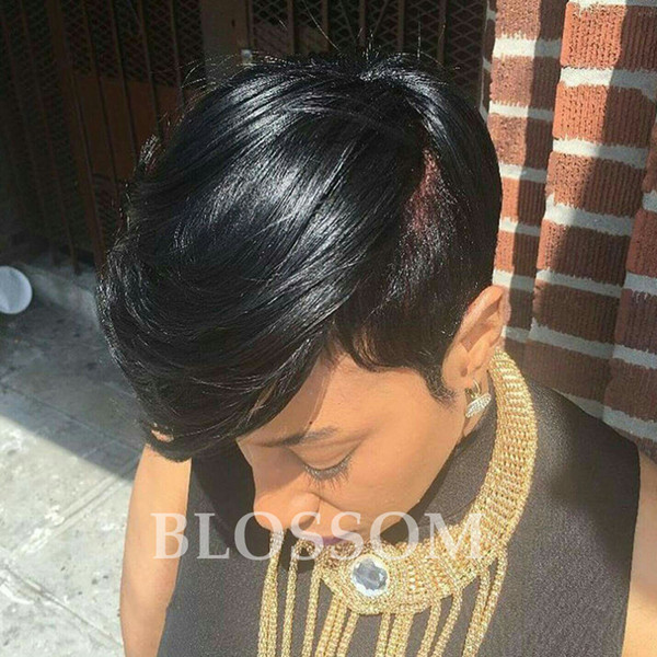 Best Short Full Lace Human Cut Hair Wigs With Bangs Virgin Brazilian Glueless Human Short Hair Lace Front Wig For Black Women