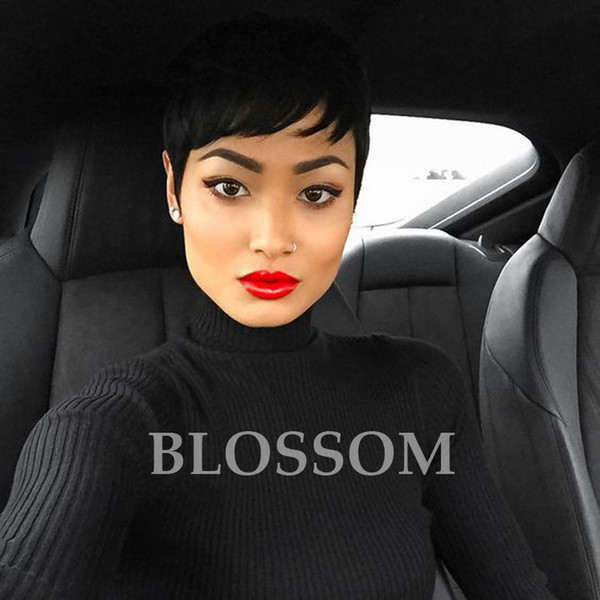 Short Human Straight Hair Wigs With Baby Hair Cheap Pixie Cut Glueless Full Lace Virgin Human Natural Hair Wigs For Black Women