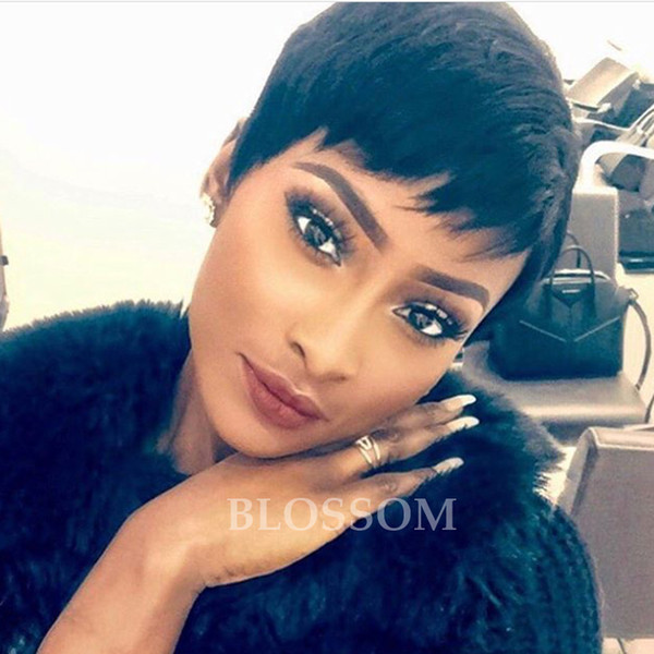 Rihanna Hairstyle Black Wig Short Pixie Cut Wigs For Black Women Lace Front Short Human Black Hair Wigs