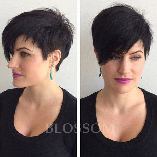 Straight Short Pixie Human Hair Wigs With Bangs Virgin Brazilian Hair Wigs For Black Women Full Lace Short Pixie Hair Wigs