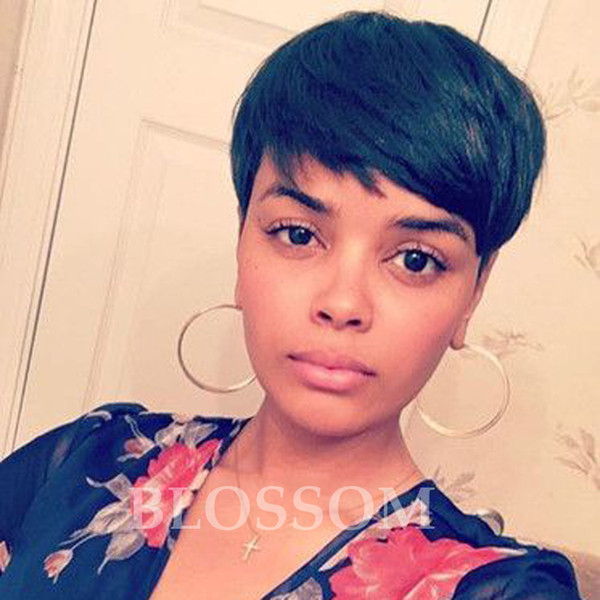 Human Short Hair Wigs Chic Cut Human Natural Black Hair Wigs Glueless Full Lace Front Brazilian Human Cut Hair Wigs with Bangs