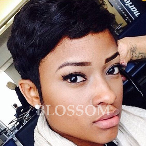 Short Pixie Full Lace Human Best Hair Wigs With Bangs Glueless Full Lace Virgin Brazilian Human Cut Hair Wig For Black Women