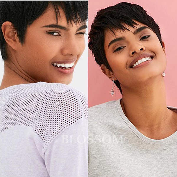 Celebrity Cheap Pixie Cut Human Brazilian Cut Hair Short Wig Natural Black Human None Lace Guleless Wig For Black Women Wigs