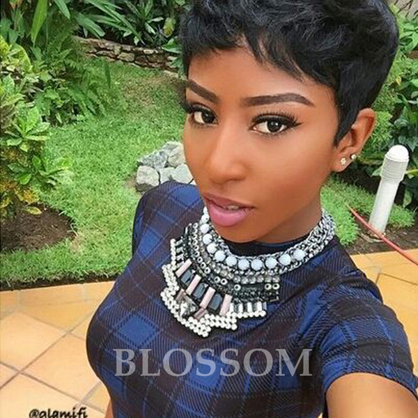 Cambodian hair Human Virgin Black Short Pixie Cut hair None lace Machine made Glueless African Hair Cut Style Wigs