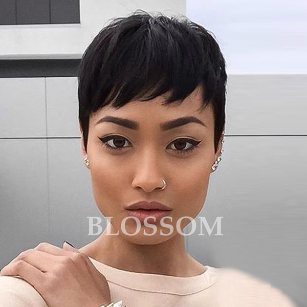 Very Short Straight Human Hair Wigs for Black Women Brazilian Glueless Full Lace Front Hair Wigs Virgin With Baby Hair