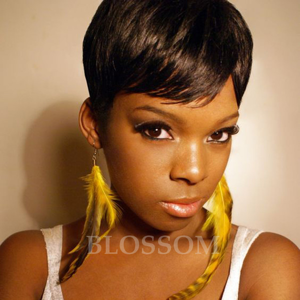 Short Straight None Lace Human Hair Wigs Brazilian Hair Glueless Full Lace Front Pixie Human Hair Wigs For Black Women