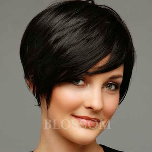 Virgin Human Hair Straight Short None Lace Wigs Glueless Full Lace Front Pixie Human Hair Wigs For Black Women