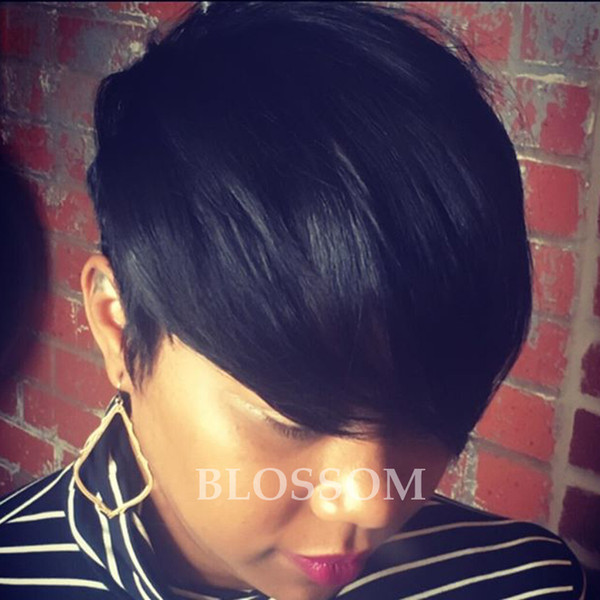 2017 New Arrival Pixie Cut Short Human Bob Hair Wig African American Full Glueless Human Brazilian Hair Lace Wig for Black Women