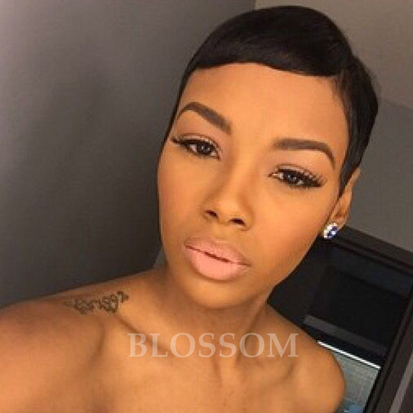 Short Human Hair Wig With Bangs For Black Women Brazilian Short wig Lace Front Wigs Glueless none Full Lace Wigs