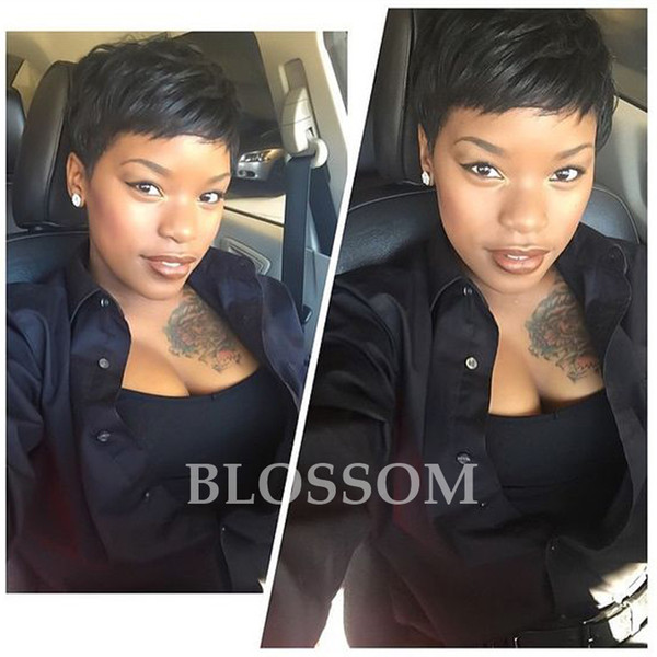 New Arrival Short Human Hair Wigs Glueless Brazilian Remy Pixie Cut Full Lace front Natural wigs for Black Women