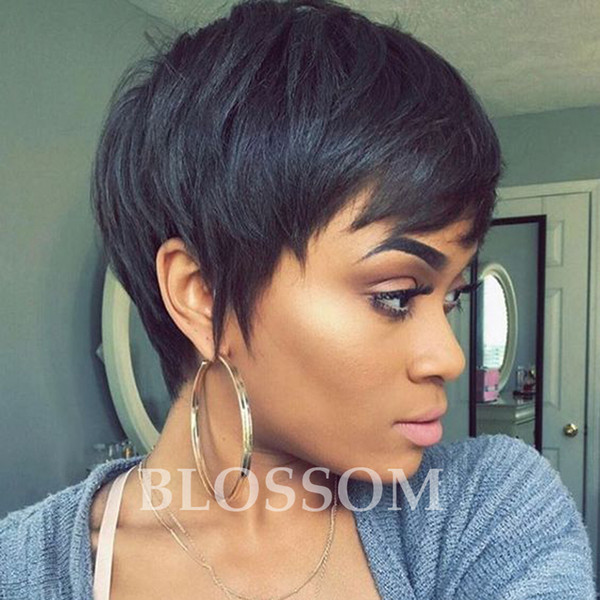 New brazilian cut hair short natural wigs glueless full lace front human short hair bob wigs for black women short Pixie Cut wig