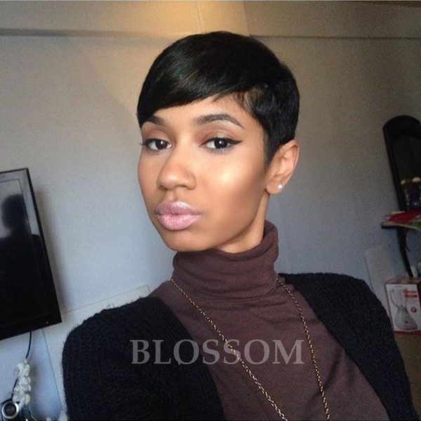 Hot Rihanna Natural Black Human Brazilian Hair Short hair Full Wigs For Black Women African American Human Celebrity Wig