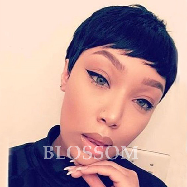 F100% Virgin Brazilian hair pixie cut short Full Lace Wig real Lace Front Bob hair Wig human short hair wig For Black Women