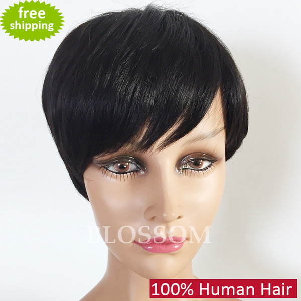 Short Bangs Short Human Natural Hair Wigs Pixie Cut Black Natural peruvian Hair Short Cut Wigs For Black Women None Lace Wig