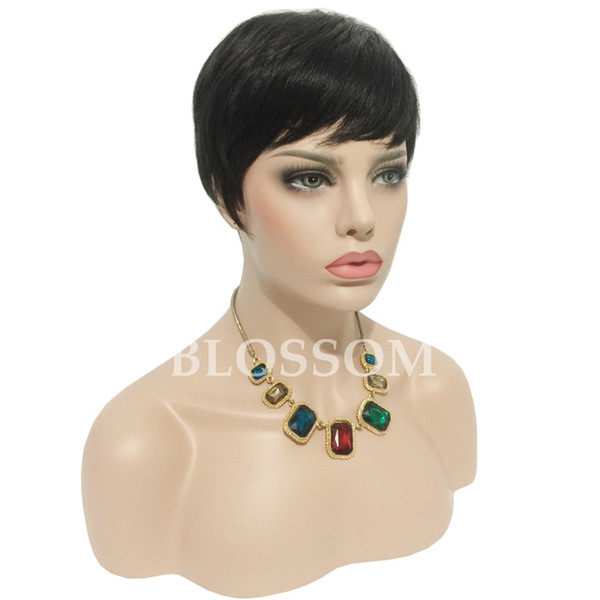 Glueless Full African American Brazilian Virgin Wig Stylish Short Human Natural Black Hair Lace Front Wig None Lace Wig