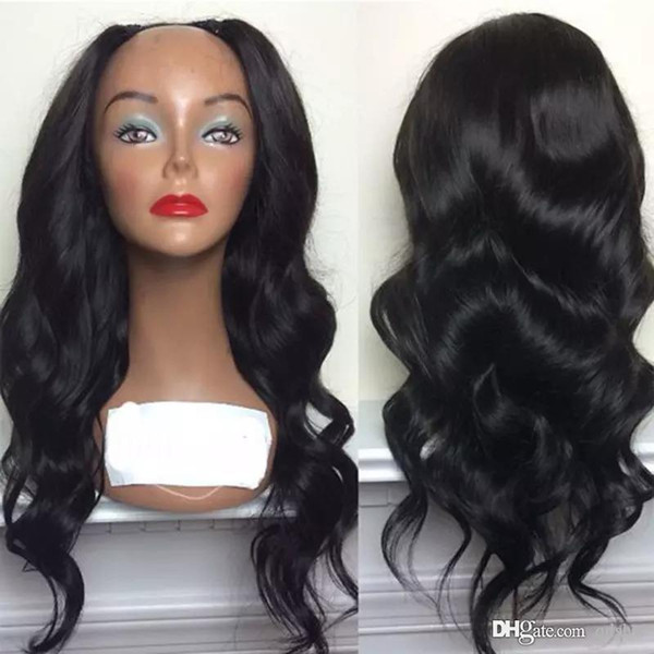 U Part Wavy Human Hair Wigs Black Women Remy Body Wave Virgin Peruvian Upart Wig Middle Part With Baby Hair