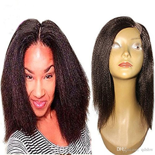 Human Hair Upart Wigs Kinky Straight Brazilian Virgin Hair Unprocessed Italian Yaki Straight U Part Wigs For Black Women