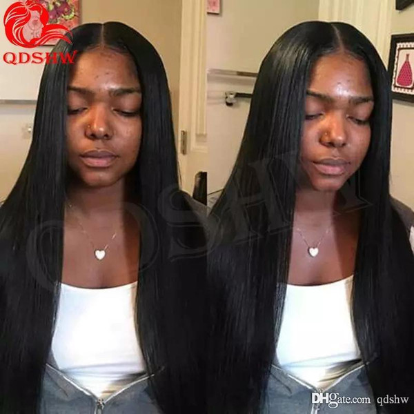 Brazilian Virgin u Part Wig Straight 1x4 Inch Middle Long Black Silky Straight Glueless Upart Wigs For African American