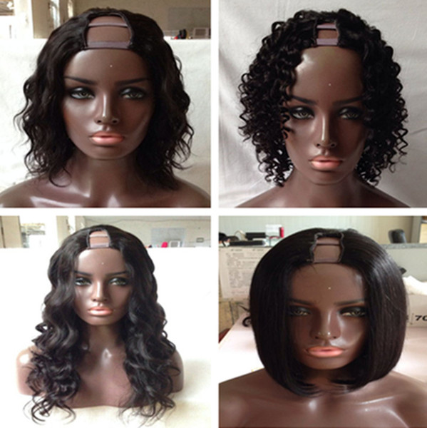 4 Style U Part Human Hair Wigs Curly Wave Bob Unprocessed Brazilian Hair U Part Wig 1*3 U part Wig Human Hair For Black Woman