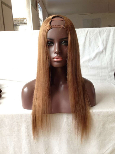 Pure 27# Color Silk Straight Human Hair U Part Wig Brazilian Virgin Hair Left/Right/Middle U Part Lace Wigs For Black Women with baby hair