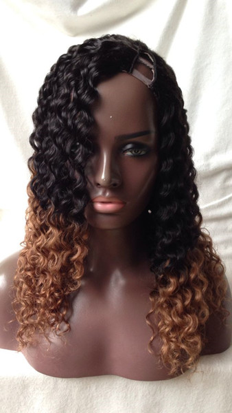 Ombre Color T1B/30 Curly Human Hair U Part Wig Brazilian Virgin Hair Left/Right/Middle U Part Lace Wigs For Black Women with baby hair