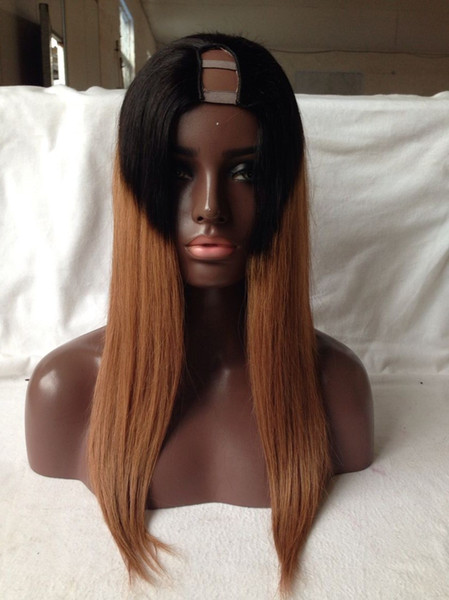 Ombre T1B/27 Silk Straight Human Hair U Part Wig Brazilian Virgin Hair Left/Right/Middle U Part Lace Wigs For Black Women with baby hair