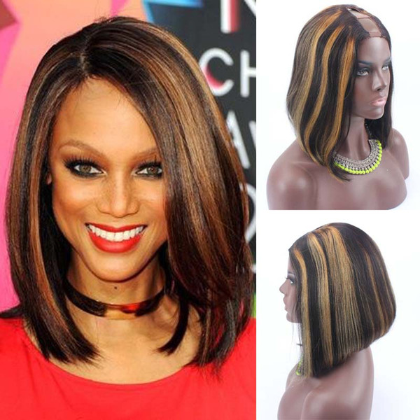 14inch 150% Density Brazilian U Part Bob Wigs Highlight Color 30 1x4 Parting Glueless Bob Wig Short U Part Wig Brazilian Hair