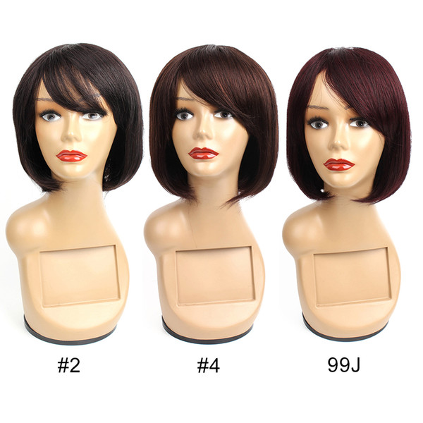 Short Bob Style Short Human Hair Wigs Chinese Hair Natural Color, Dark Brown, Dark Wine Burgundy 99j Straigth Hair Capless Wigs Non Lace