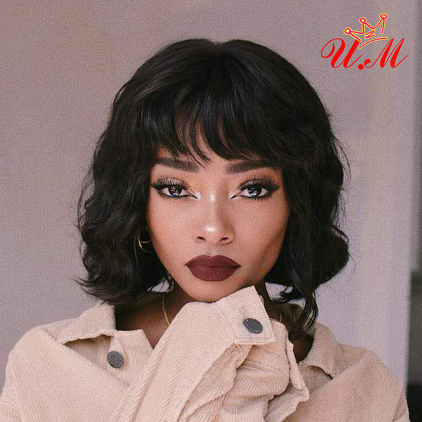 Short Bob Wig Brazilian Human Hair Body Wave Wigs With Bangs Short Bob Human Hair Wigs With Bangs Virgin Human Hair Weave African