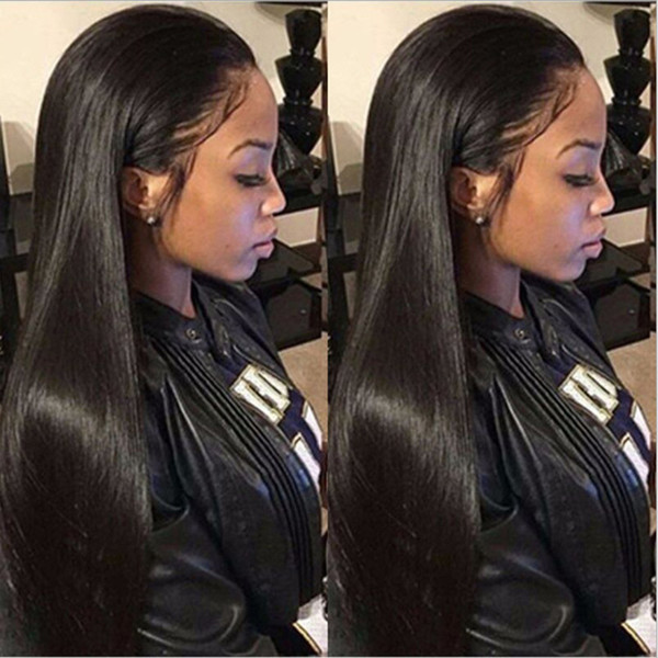 Long straight natural looking hair glueless lace front wi& full hair lace wig for african americans woman14-26inch heat resistant