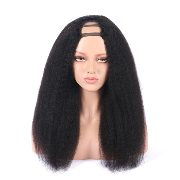 Kinky Straight Middle U Part Human Hair Wigs 180% High Density Brazilian Remy Hair Wig Medium Size Cap 