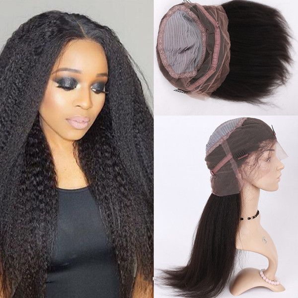 Brazilian Virgin Kinky Straight Lace Front Wigs 360 Lace Frontal Wigs 180% Density Coarse Yaki Full Lace Human Hair Wigs For Black Women