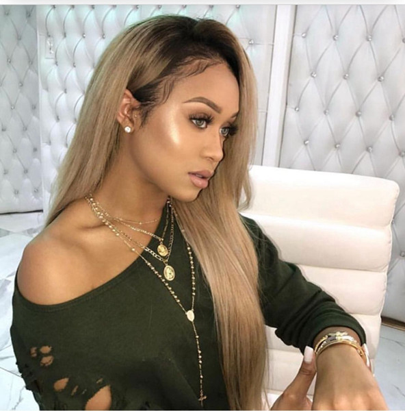 MHAZEL 1b#/#27 Blonde Brazilian Virgin Human Hair Long Straight Glueless Lace Front Wigs Baby Hair