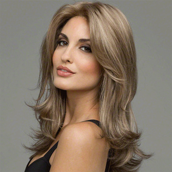 Europe/America Mid-point Fashion Lady Hair Wigs Capless Wigs Medium Long Hair Styling Wig Business Style