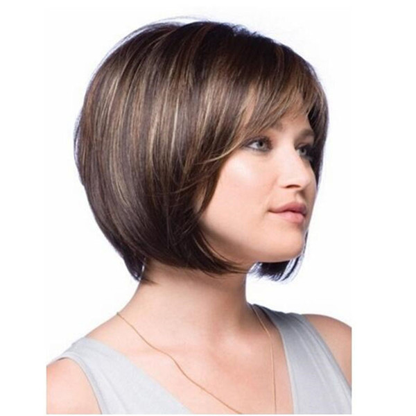 Free shipping for live hair color lady's short straight hair wig and three-color hand-knitted Bob top for lady's head