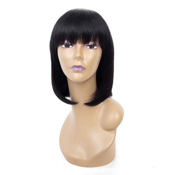 Silk Straight Brazilian Virgin Human Hair Lace Bob Wigs With Bangs Short Lace Front Human Hair Wigs Top Quality For African American Women