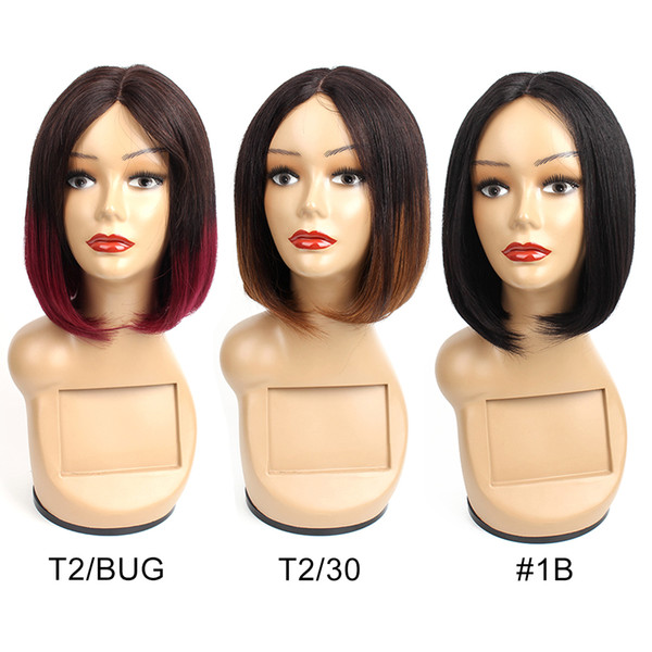 Middle Part Bob Wig Short Human Hair Wigs Chinese Hair Natural Color, Ombre 1B 30, 1B Burgundy 99j Straight Hair Capless Wigs