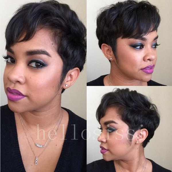 Rihanna pixie cut short human natural Hair Wigs African Americans Black Short Full Hair Lace Wig Glueless Wig For Black Women