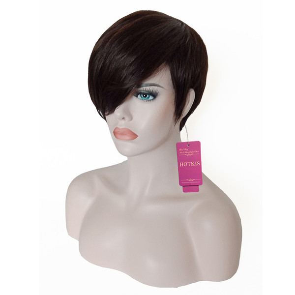 HOTKIS 100% Human Hair Bob Short Cut Wigs None Lace Human Hair Wigs For women can be washed and curled