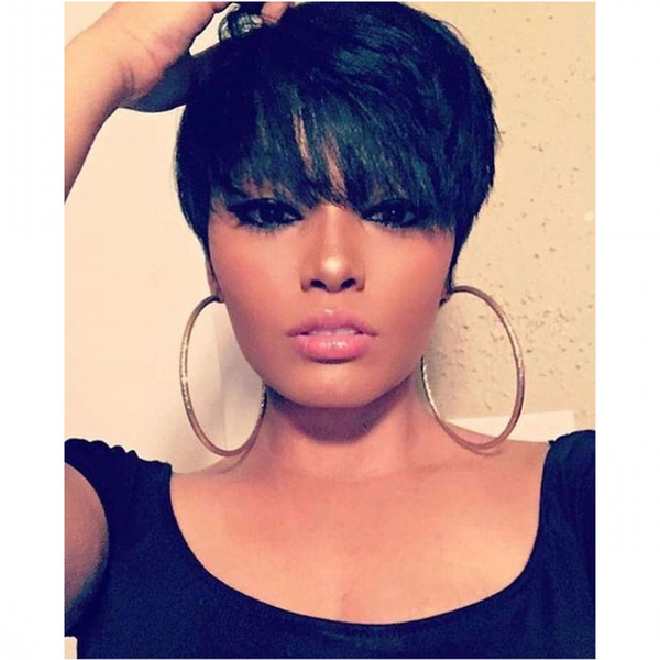 New style Lace front Human hair wigs with bangs Short Pixie Cut Wigs African Haircut Style Brazilian hair Wigs for Black Women