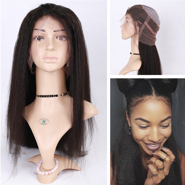 new Arrival Italian Coarse Yaki 360 Lace Frontal Wigs Peruvian Kinky Straight Human Hair 360 Full Lace Wigs With Baby Hair Natural Hairline